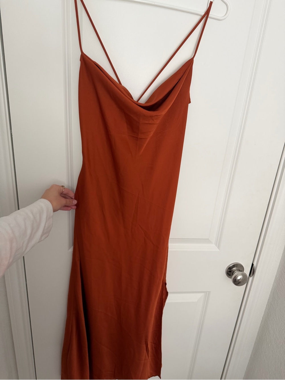 Astr Rust-Orange Cowl Neck Slip Dress